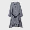 Korean V-Neck Plaid Dress for Plus Size - Loose Fit, Mid-Length with Open Button Design