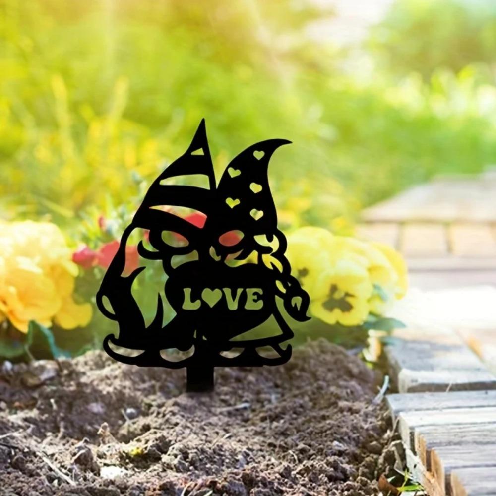 1pc Metal Yard Lover Sign Metal Lawn Gnome Yard Sign Yard Gnome Garden Decor Yard Sign With Stakes Lawn Mounted Plaque