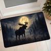1pc Flannel Moonlit Night Elk Forest Full Moon Doormat, Entrance Hallway Bedroom Bathroom Non-Slip Absorbent Floor Mat, Household Doorway Foot Mat