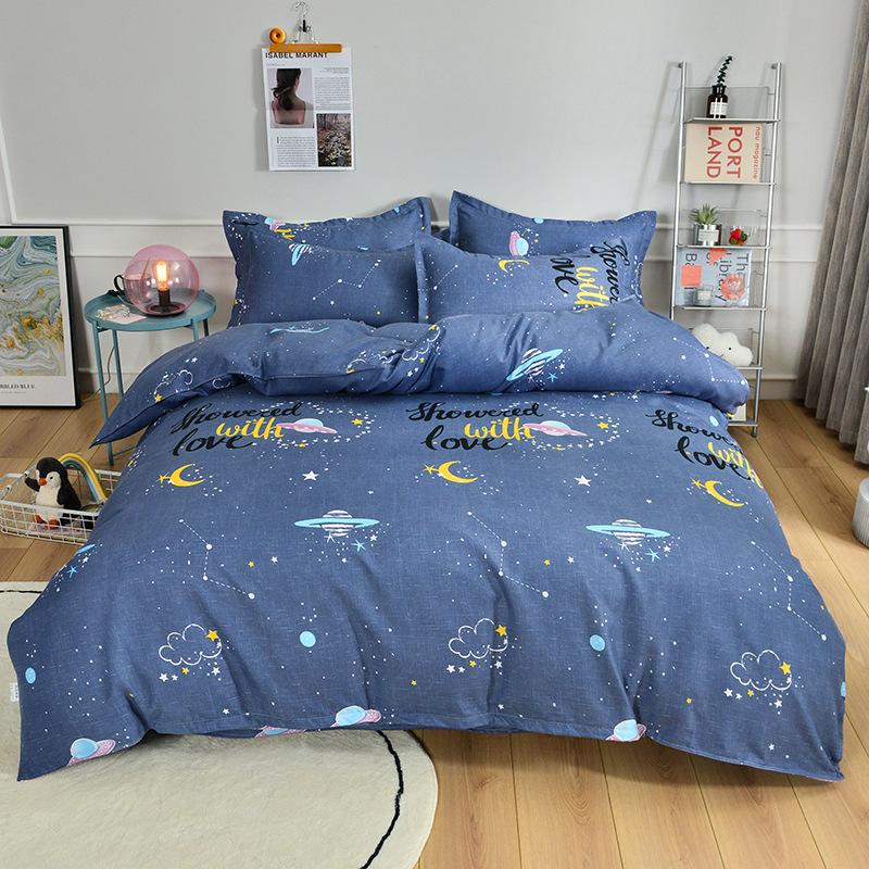 Autumn Winter Pure Cotton Brushed 4 Piece Bedding Set Simple Striped Thick Bed Sheet Duvet Cover All Cotton Bed Supplies 3 Piece Set With Pillowcase