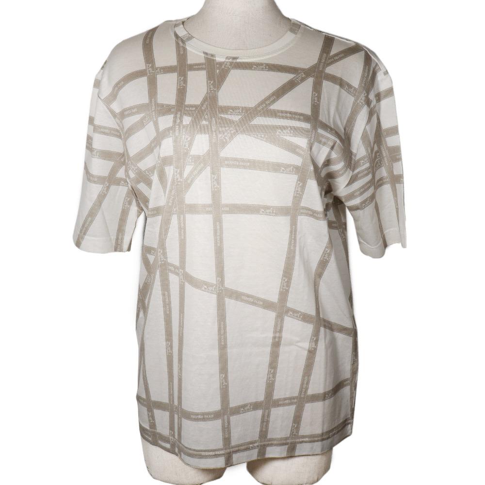 

HERMES Borduk Ribbon Short sleeve T-shirt White / beige cotton Women Used