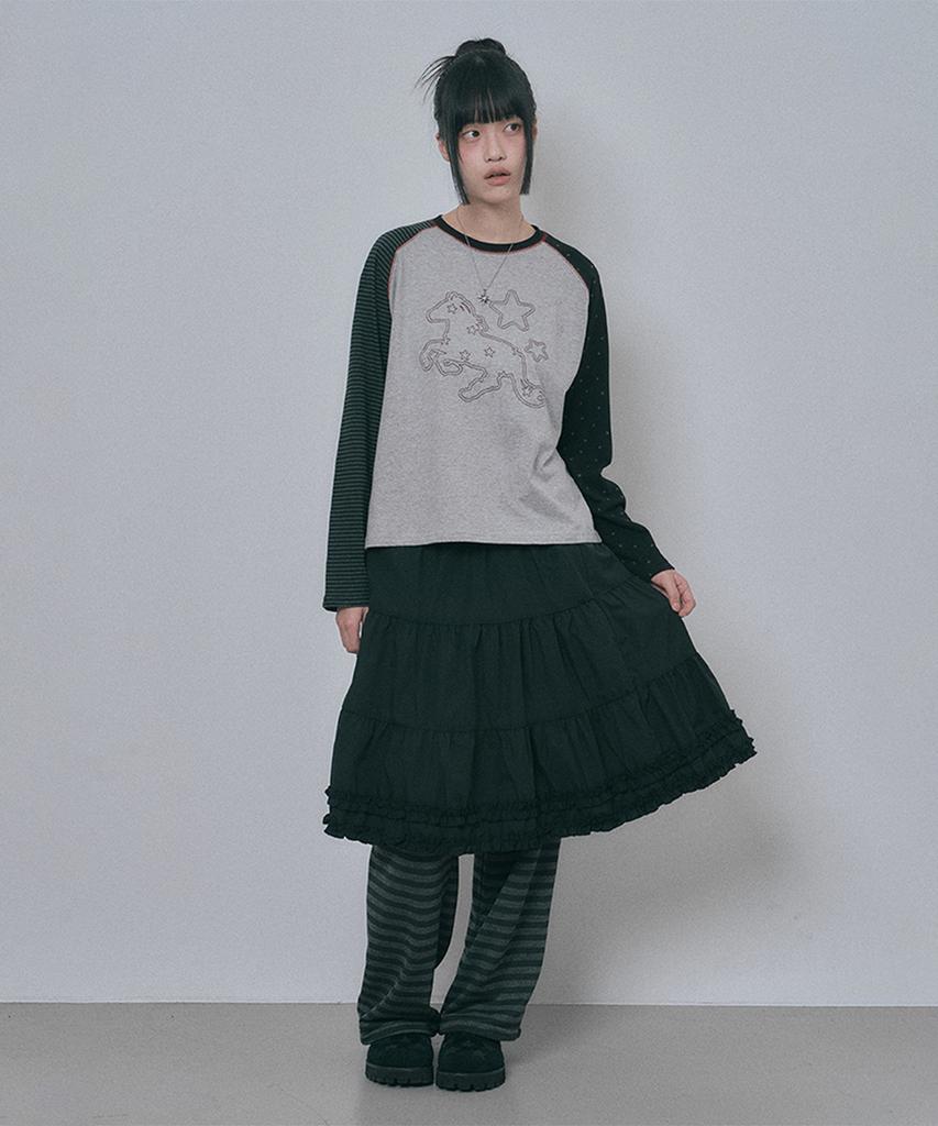 Moo Horse Multi Pattern Raglan Long Sleeve - Grey