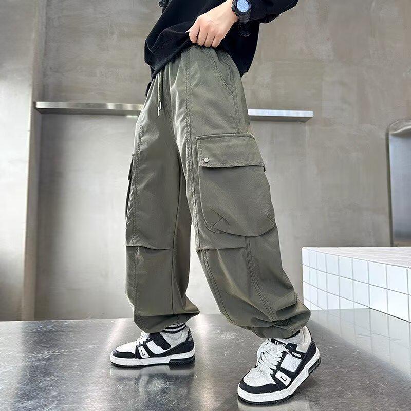 

2025 Новые брюки карго для мальчиков - Осенне-весенние повседневные спортивные длинные брюки для детей 170 зелёный