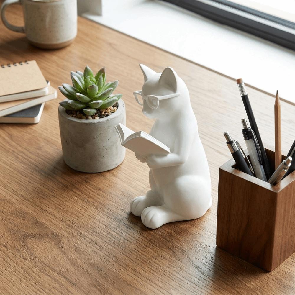 Artistic Cat Sculpture Plastic Glasses Cat Statue Cute Desktop Statue Desktop Decor