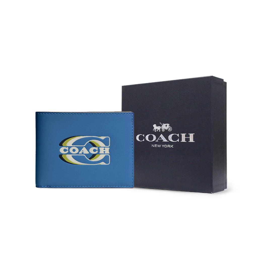 New COACH 3 IN 1 Wallet Calfskin Card Holder, Wallet Men's Blue CH084-QBVFG