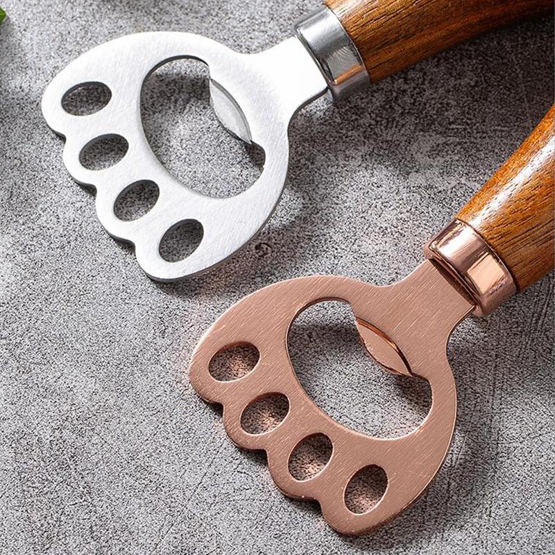 Stainless Steel Cat Claw Beer Bottle Opener Home Acacia Wood Upright Cute Bottle Opener Personalized Hanging Rope Screwdriver