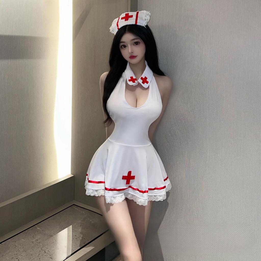 Seductive Japanese Cosplay Lingerie Set - Sexy Nurse Nightwear for Women