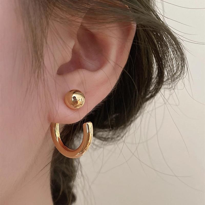 New Creative Copper Reversible C-shaped Metal Earrings for ladies Simple Two Wear way High Quality Jewelry Gift for Women