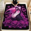 1PC Gothic Kawaii Print Flannel Blanket, High quality Comfortable for All Seasons, Home Decor, Warmth and Comfort, Perfect for Christmas Gifts