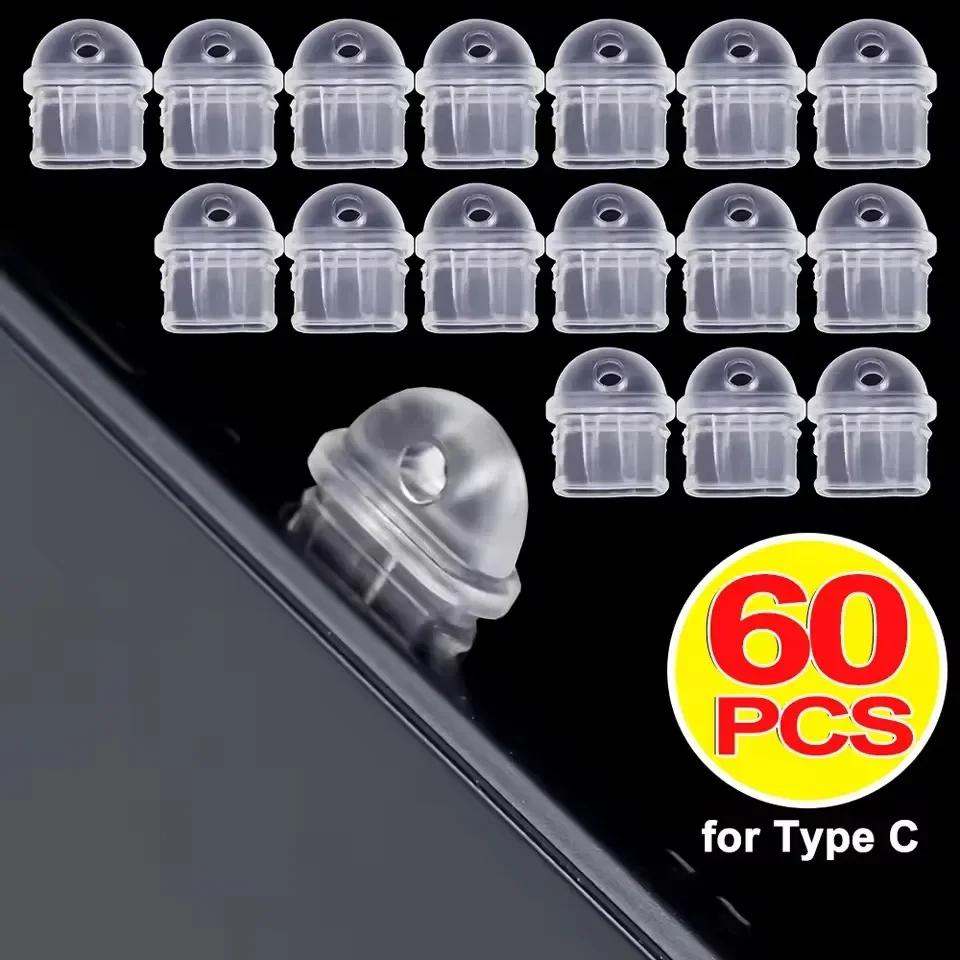 60/1 Stück DIY Staubschutzstecker Transparenter Ladeanschluss Staubschutzstecker für iPhone Typ C Stecker Stopper Schutzkappe Handy Anhänger