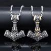 Personality Trend Necklace Viking Rune Thor Hammer Pendant Stainless Steel Titanium Steel Men Fashion Simple Gift