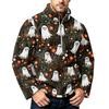 Men's Halloween Print Flannel Zip-Up Sweatshirt, Plus Size Stand Collar Casual Fall Winter Top