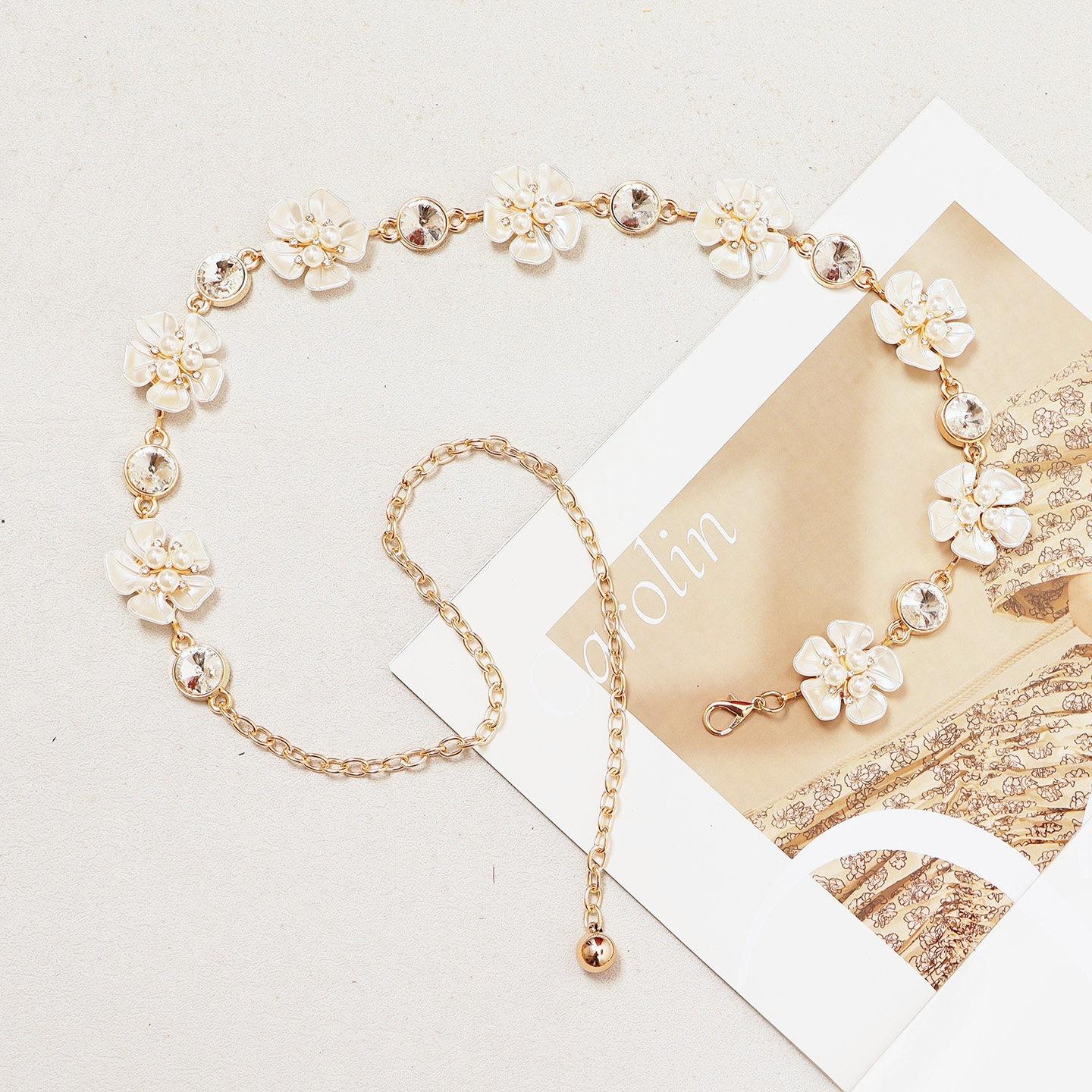 Регулируемая золотая цепочка-пояс для женщин Многослойная цветочная цепочка на тело Украшения Цепочки на талию Женские Изящные Модные Пояса на живот Аксессуары для платья one size золотой