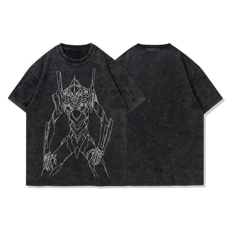 

Anime Unit Evangelion EVA Printed Tshirt Mens and Womens Washed Tshirt High Quality Vintage Cotton Tshirt YK Tops M