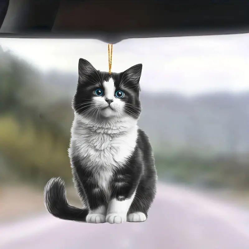Adorable 2d Acrylic Black Cat Rearview Mirror Pendant For Pet Lovers Car Decor