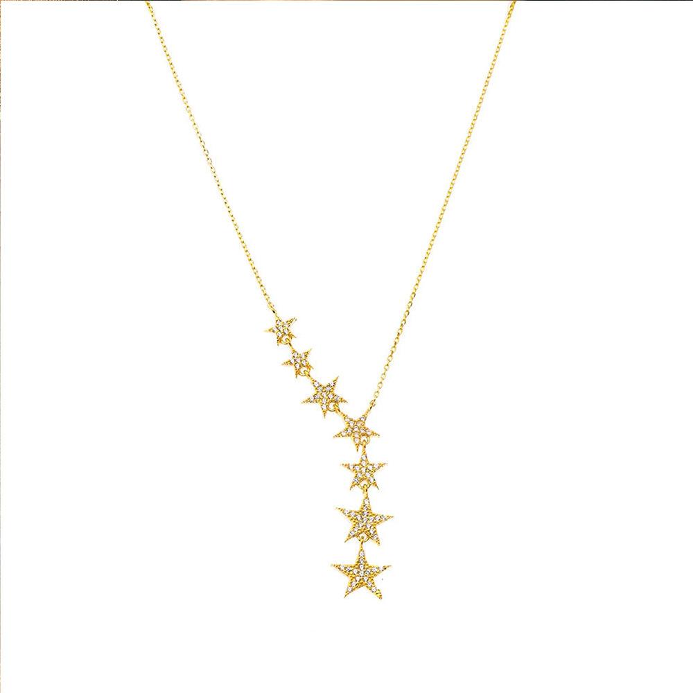Women Gradient Star Drop Pendant Necklace Delicate Sparkling Lariat Style Chain for Daily and Party Wear