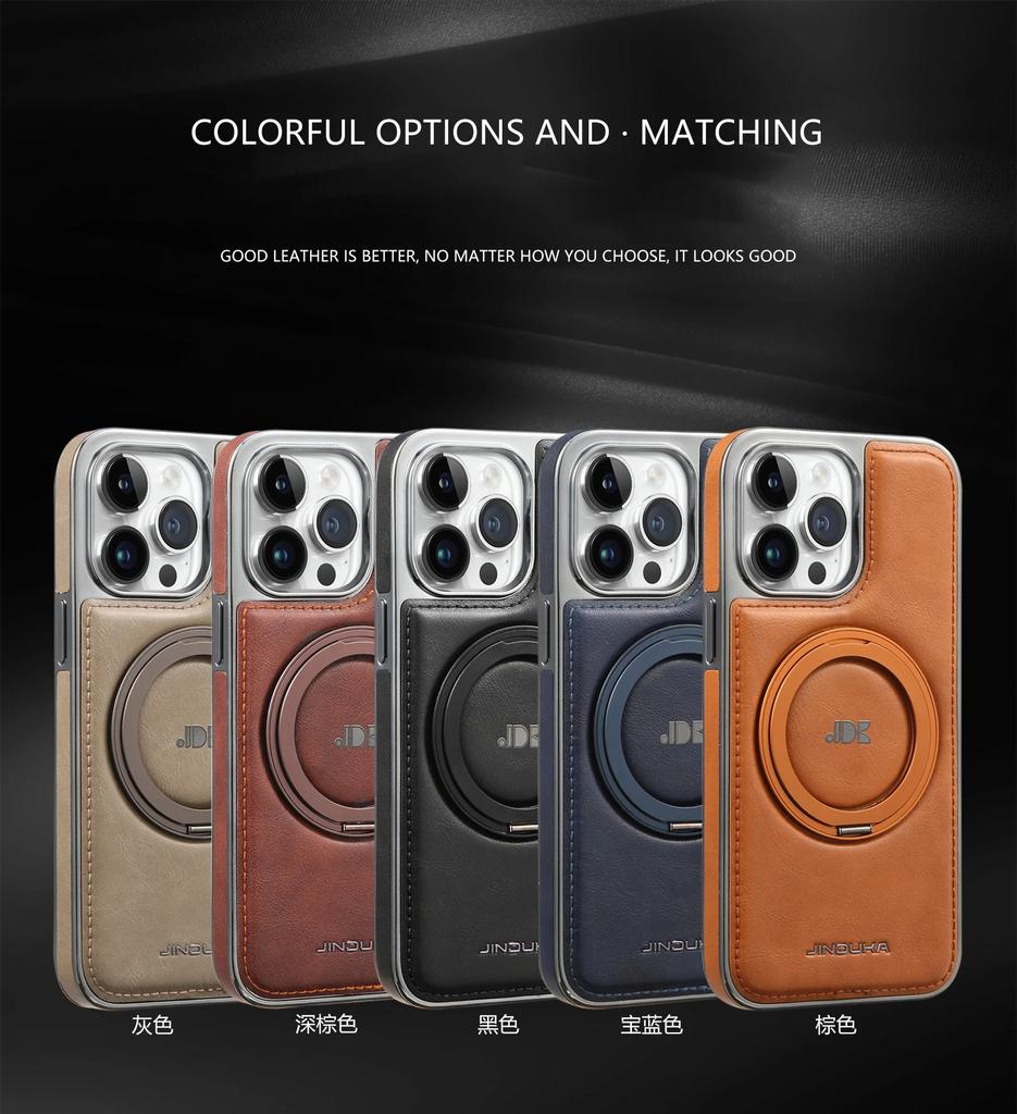 Luxury Magnetic 360 Rotation invisable Kickstand Wireless Charging Leather Case For iPhone 15 Pro Max 14 Plus 13 12 11 Cover