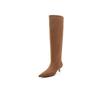 2025 autumn new matte leather high boots British style fashion versatile pointed heel but knee fashion boots