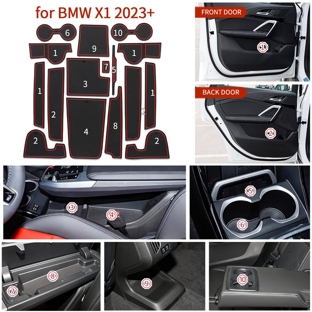 Smabee Torschlitzmatte für 2024 2024 BMW X1 IX1 Auto Rutschfestes Türrillenpolster 2024 X2 IX2 Getränkehalter Innenzubehör 16 Teile/Satz
