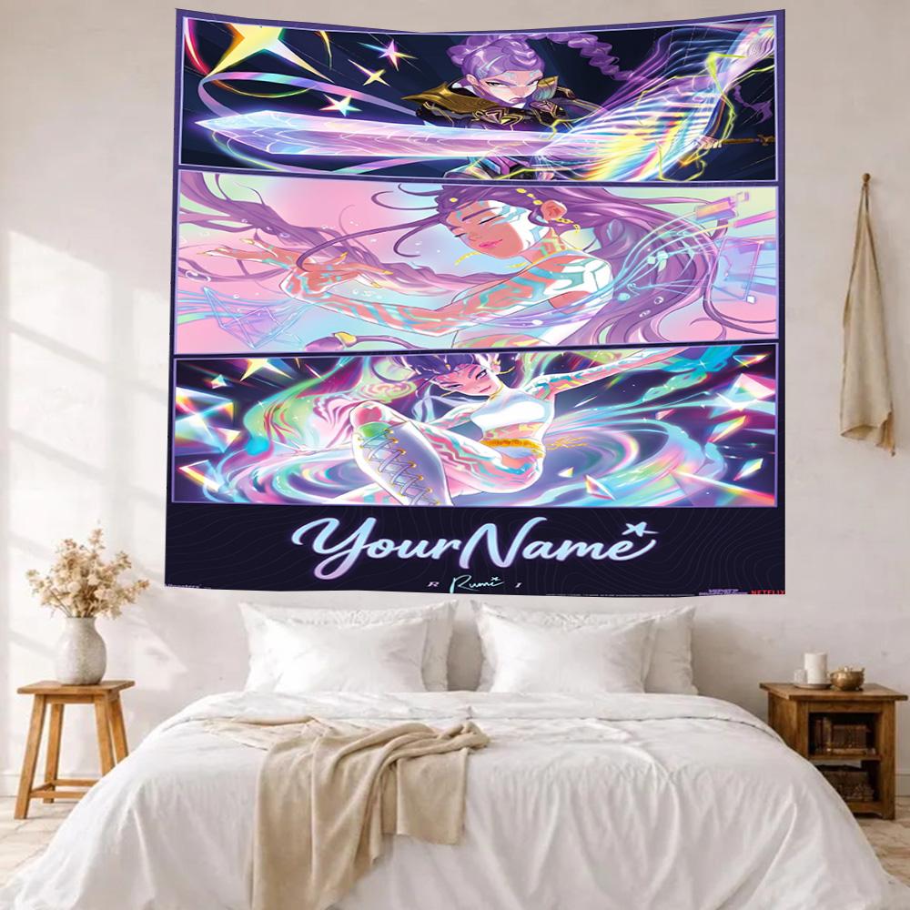 Demon Hunter Girls Custom Your Name Wall Decor Tapestry Art For Pet Memorial Birthdaywedding Party Backdrop Family Gift