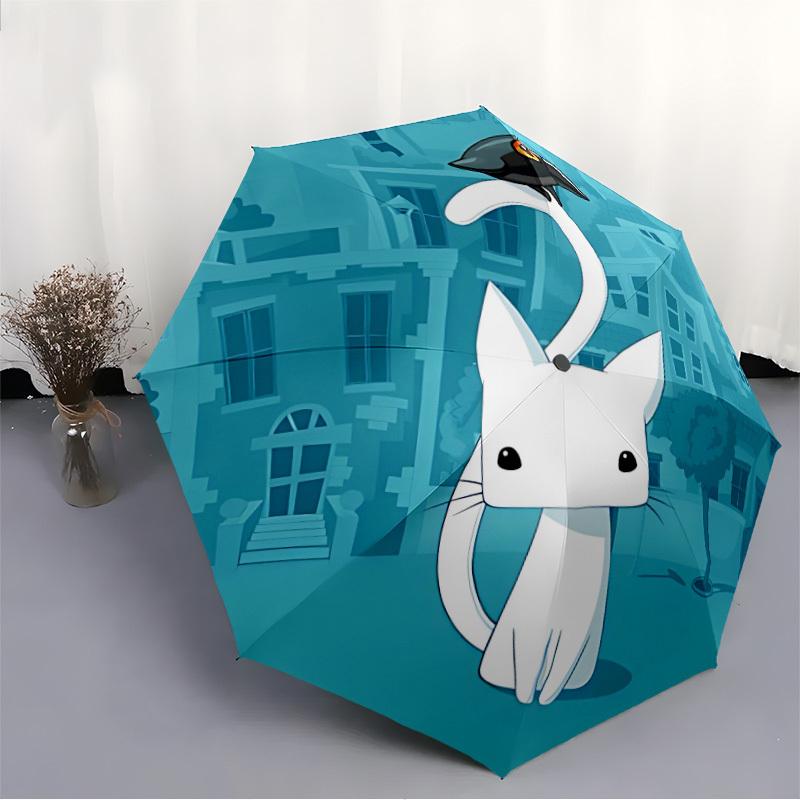 1pc Cat Crow Automatic Open/close, All-Season Portable Folding Umbrella, Travel, Everyday, Formal Events - Compact Luxury Parasol, Outdoor Accessory,