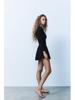 2024 Women's European & American Style Black Balloon Silhouette Square Neck Long Sleeve Short Dress