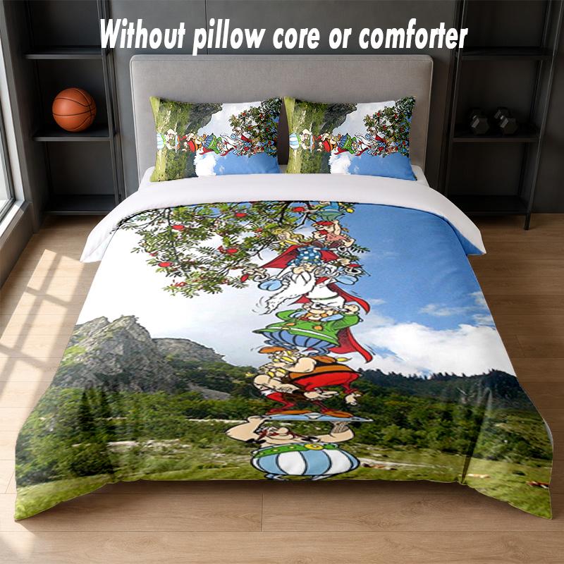 Asterix & Obelix Design Bett Bettwäsche-Set 1 Bettbezug + 2 Kissenbezüge Weich Atmungsaktiv Haushalts Bettwäsche