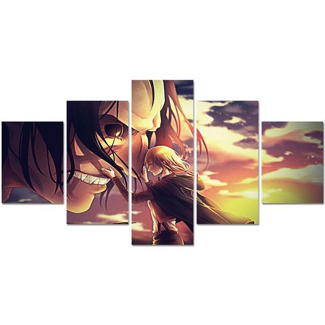 Prints Anime Characters Picture 5 Pieces ATTACK ON TITAN Painting Poster Canvas Modular Wall Art Living Room Home Decor No Frame