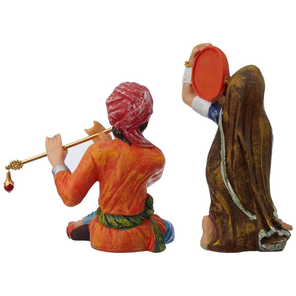Resin Rajasthani Traditional Musical Couple Decorative Showpiece for Home Decor (Pack of 2, Multicolor)