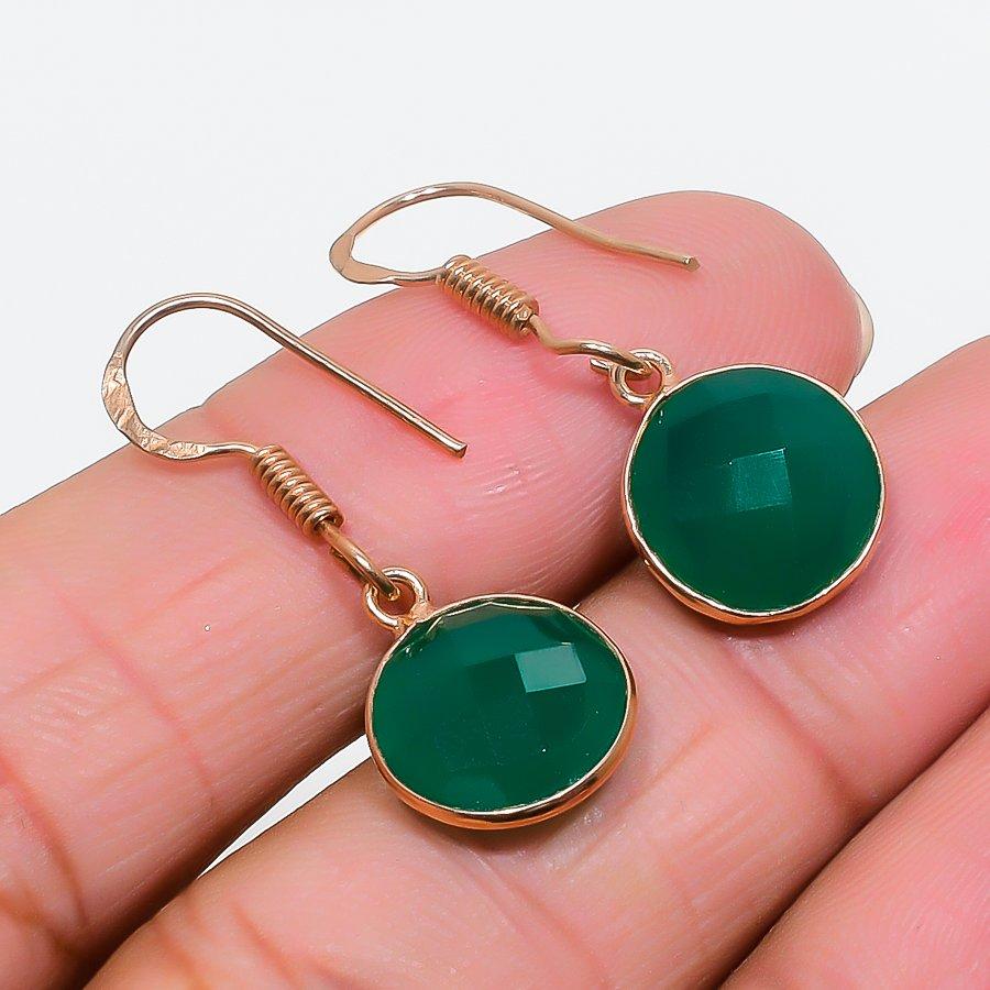 Green Onyx Gemstone Handmade 925 Sterling Silver Jewelry Earring 1.30" GK-6880