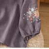 Summer Spring Women's Tops Cotton Linen Literary Embroidery 7-quarter Sleeve Summer Retro Loose Embroidery Versatile Round Neck T-shirt
