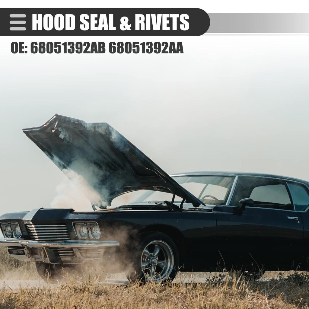 uxcell Hood Seal Front Hood Bumper Weatherstrip for Dodge Challenger 68051392AB 1 Set & Rivets, 2008-2023, Rubber, Black, (68051392AA),