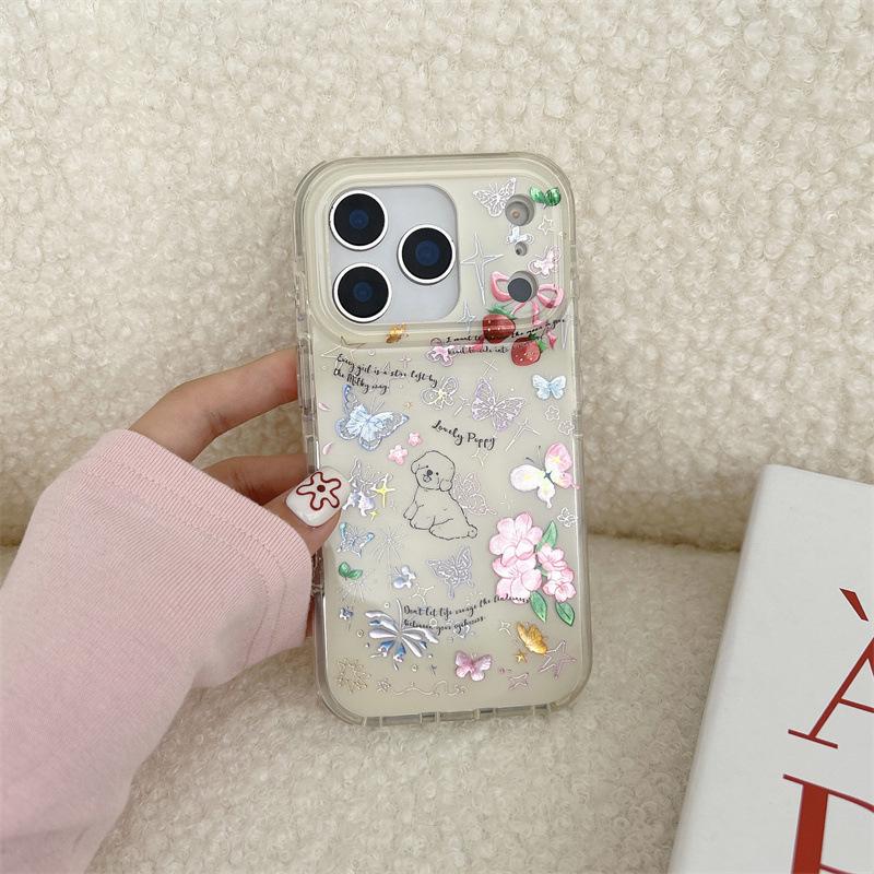 iPhone 16 Pro Max Butterfly Puppy Case: Transparent Double Layer IMD for Apple iPhone 14/13 & 17/15 iPhone 13