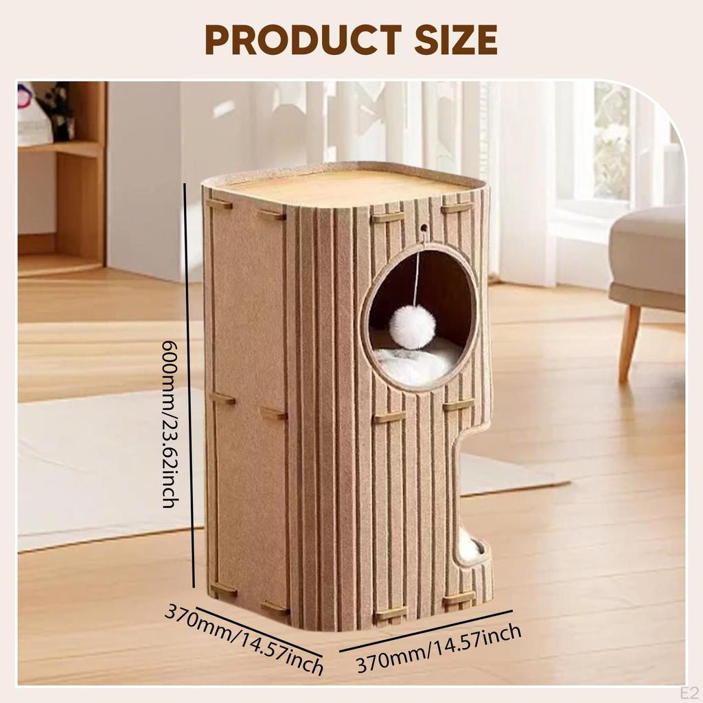Cat House Bed for Indoor Cats 2 Tiered Nest Sleeping Play Comfortable Prevents Furniture Damage with