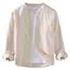 Men's Long Sleeve Cotton-Linen Shirt with Chinese Stand Collar and Pocket - Simple, Comfortable Casual Jacket