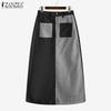 ZANZEA Womens Casual Stripe Patchwork Midi Skirts