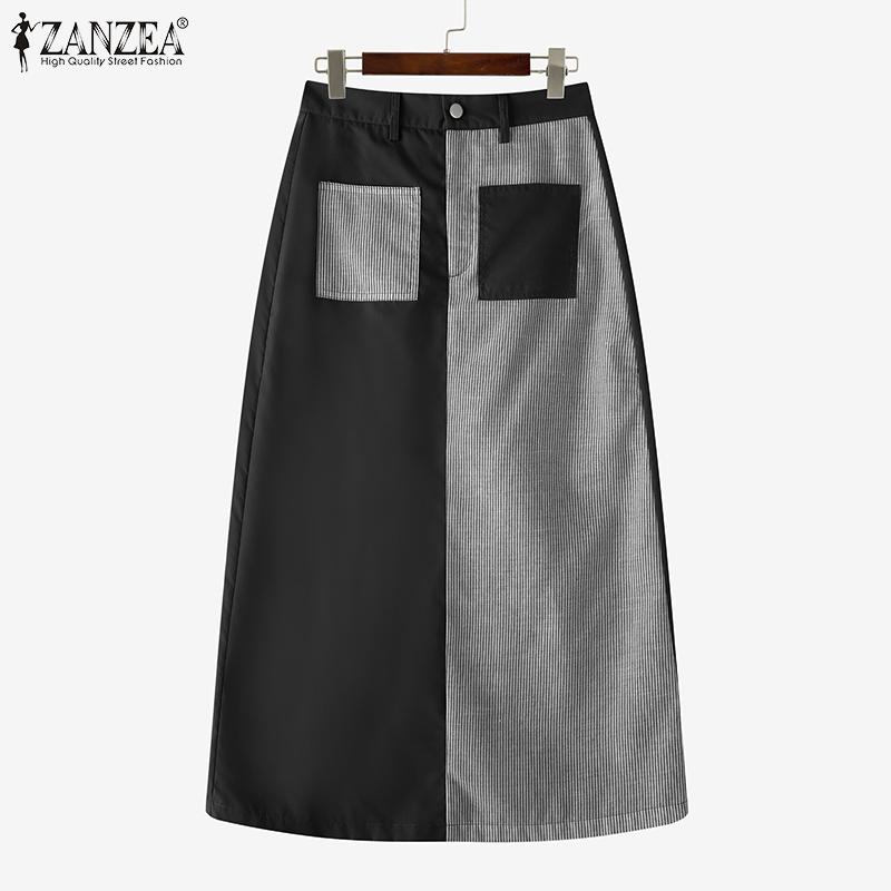 ZANZEA Womens Casual Stripe Patchwork Midi Skirts