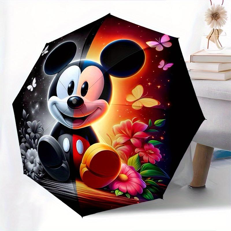 Disney Mickey Mouse,Butterfly,Flowers Manual Opening and Closing Umbrella, 8-Rib Reinforced Folding Design, Lightweight