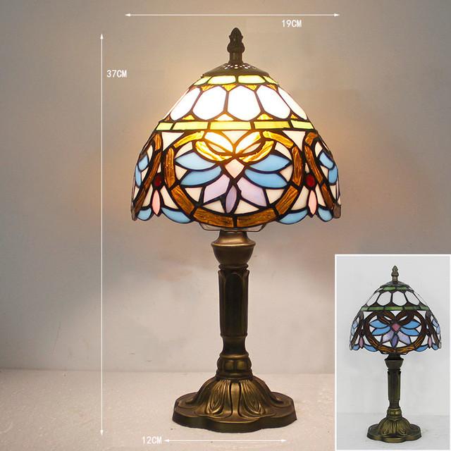Håndlaget glassmaleriet bordlampe E27 retro lampeskjerm i middelhavsstil Bordlys Soverom Nattbord Dekorbelysning