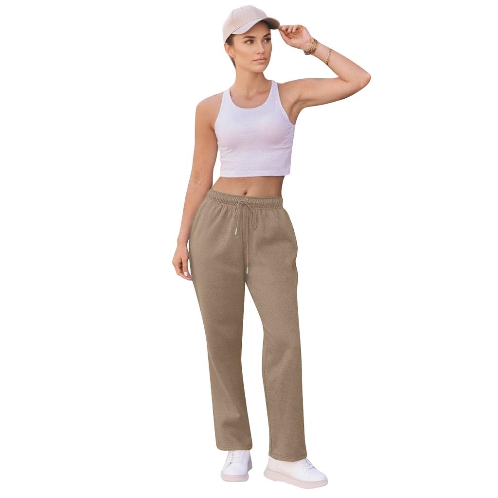 Women's Wide Leg Track Pants Fleece Lined Loose Straight Casual Pants  Sports Jogger Pants With Pockets