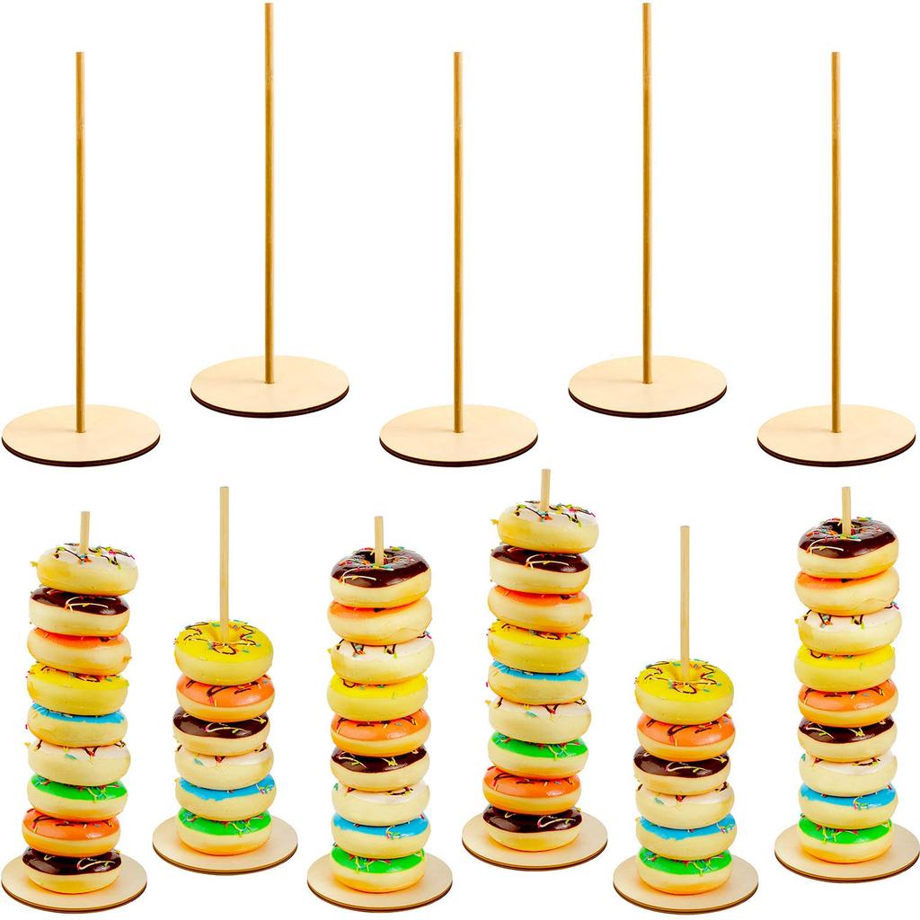 10 Pieces Wood Donut Stands Donut Holder Detachable Donut Display Stand Pretzel Tower for Wedding Birthday Party Supplies