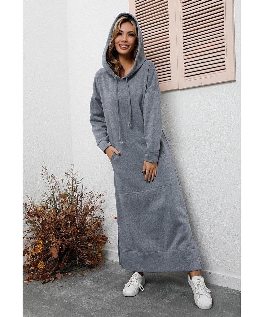 New Plus Size Knitted Hooded Fleece Dress with Pockets - Autumn/Winter Casual Fashion