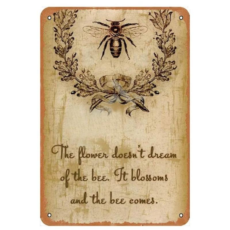 Bee Metal Wall Sign for Home Cafe Bar, Creative Tin Decor 30x20cm