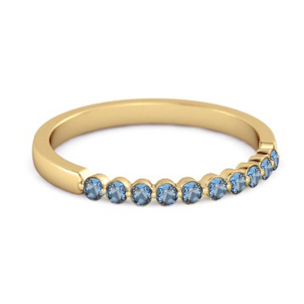 London Blue Topaz Half Eternity Design Band Ring - 925 Sterling Silver Gold Vermeil