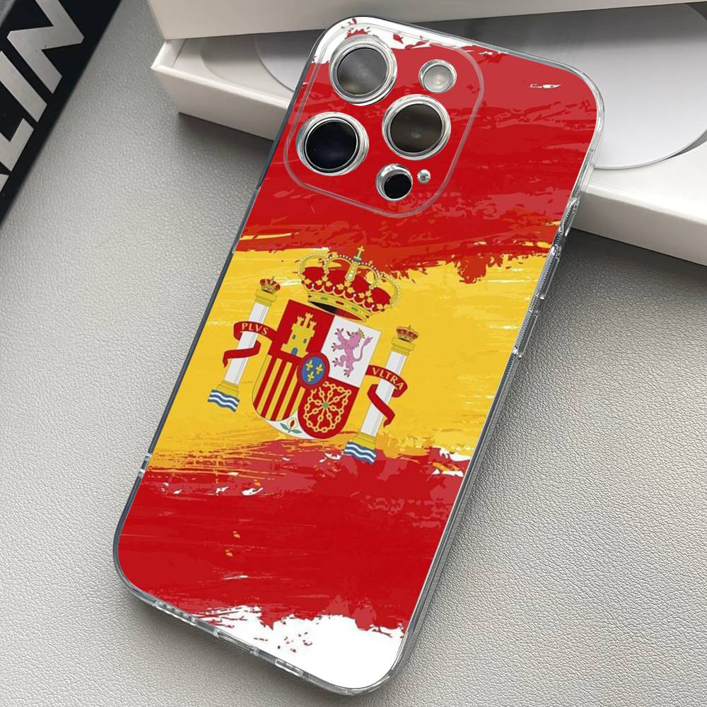 Spain Flag Phone Case For iPhone 17 16 15 14 13 11 12 Pro Max Mini Plus Shockproof Transparent Soft TPU