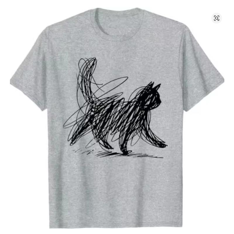 

Trendy Streetwear Minimalist Cat Art T Shirt Womens Unisex Tee Casual Summer Humor Short Sleeve Cats Lovers Gifts S
