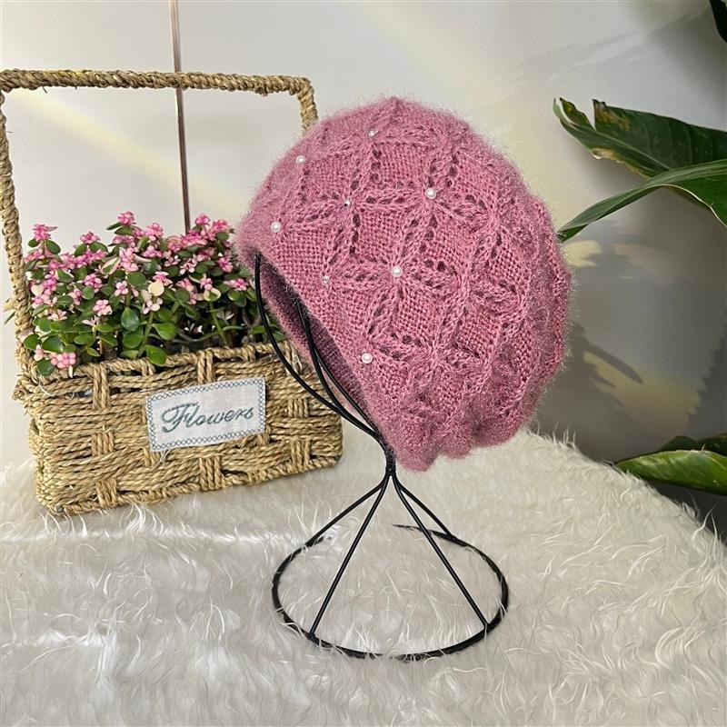 Korean version of fashion pearl headgear ear protection knitted heap hat winter handmade thickened warm mother wool hat women