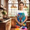 1pc 2D Flat Paint Brushes and Jars Apron Linen Art Kitchen Baking Cooking Colorful Design Adjustable Neck Strap Home Use
