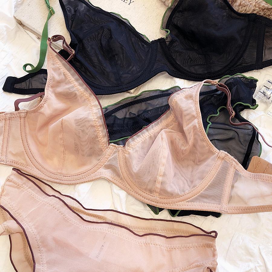 Bralette francese ultra sottile per intimo da donna Top reggiseno push up sexy a V profondo Set intimo e mutandine traspiranti comfort estivo