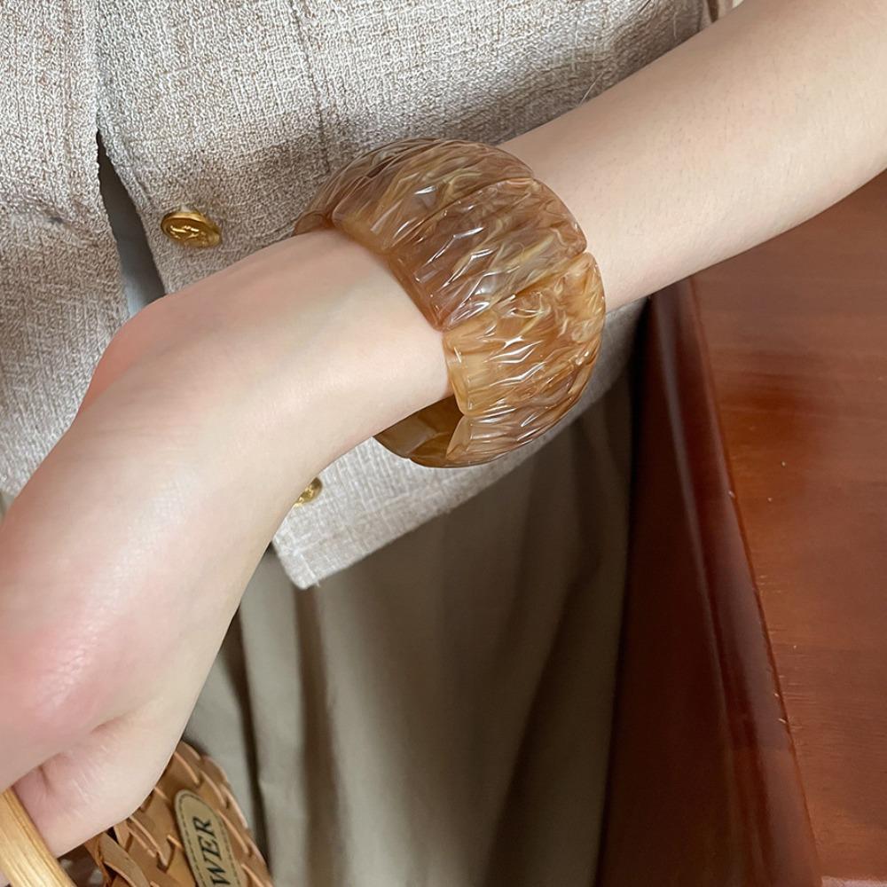 Bohemian Irregular Wide Bracelet Smudging Retro Hand Ring Creative Acrylic Bangle  Friend Gift